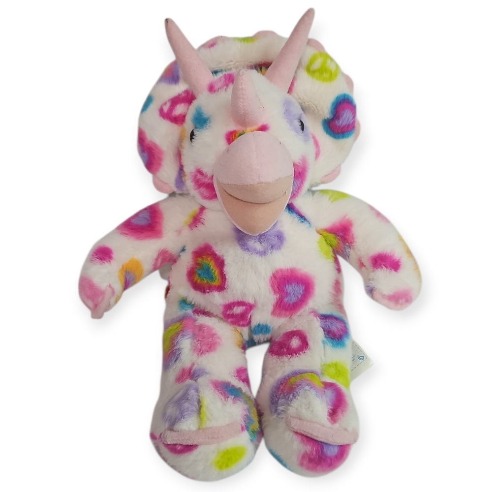 Build a Bear Triceratops Dinosaur W/ Multi-Color Peace Signs‎ & Hearts 17" Plush